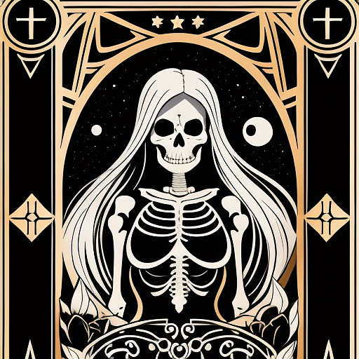 Skeleton tarot card in disney painted style