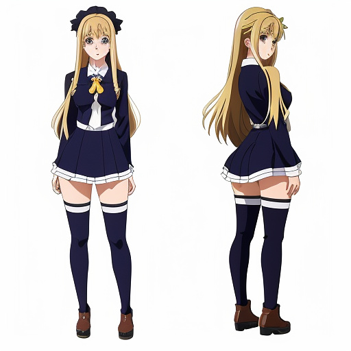 Female reference sheet back and front view  in anime style