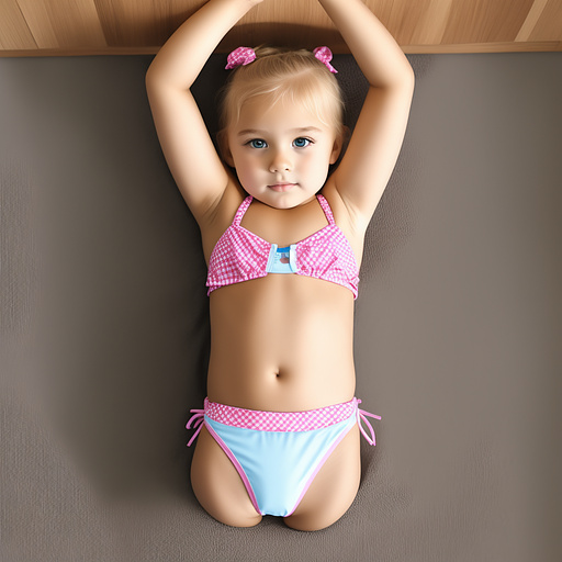 Child girl blond bikini shirt getting  in her crotch aerial in custom style