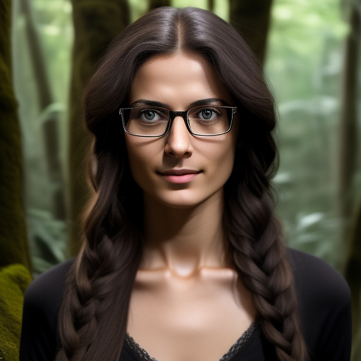 Ultra realistically a 22 year old german girl with a black braid with glasses and brown eyes 1.70 tall thin in the forest is entered by a 40 -year -old man with his penis into her vagina in custom style