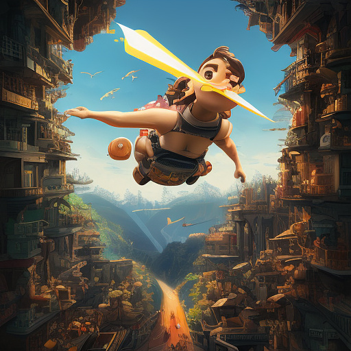 A funny plane is flying. people are falling out of it. in disney painted style