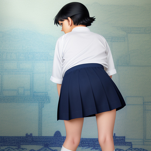 A little girl with short black hair blue eyes  wearing jk uniform  the skirt was lifted up  i took off my white underwear and got spanked in anime style