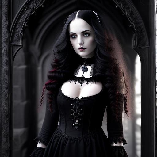 Busty teen girl with long hair in gothic style