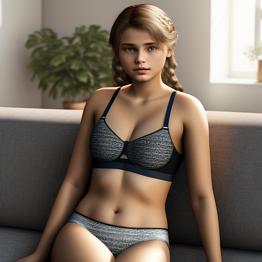 Ultra realistic a cute 15 year old german girl sits on the sofa in the living room in sexy underwear in custom style