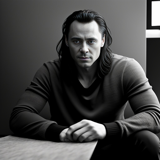 Loki in earth casual clothing no armor in bw photo style