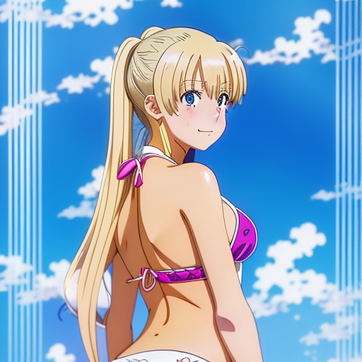 Blond teen micro bikini in anime style