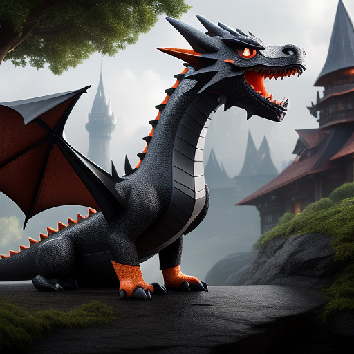 A cute cartoon dragon with dark gray and orange skin
with an open umbrella in right hand that sites on grand in disney 3d style