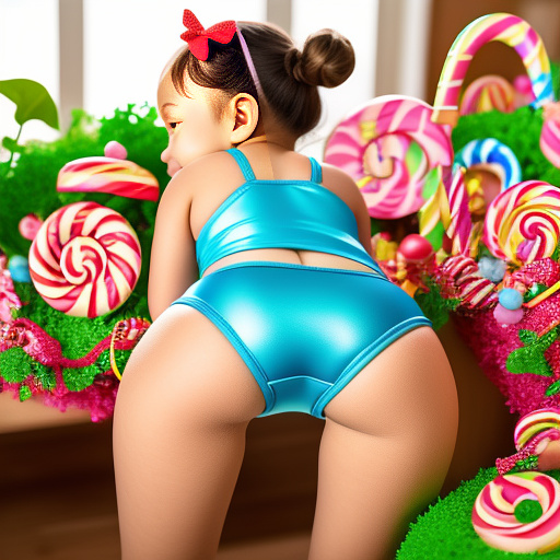 9 year old wearing swimsuitbends over from behind sticka out her ass sexy tip in kids painted style