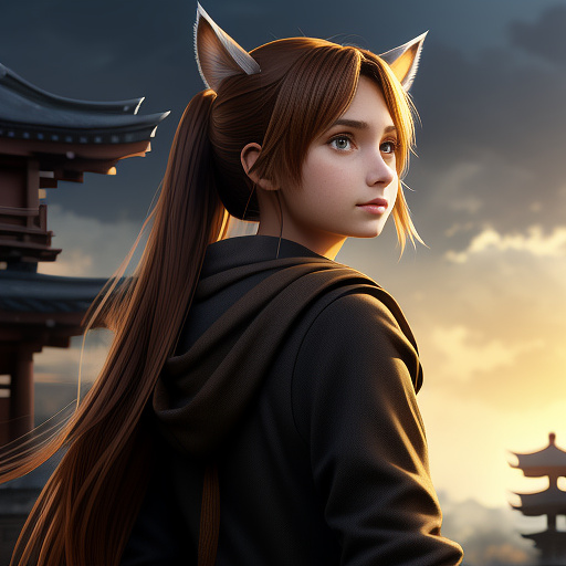 Fantasy art portrait of a mystical brown tabby cat, side view, intense gaze locked on a burning orange orb at the frame's edge. ethereal, light color palette, airbrush style, fur blending into the background. --ar 16:9 in anime style