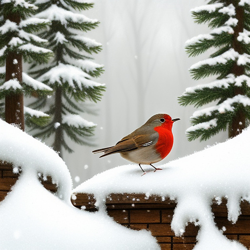 Robin in snow in rococo style