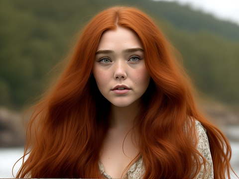 Someone who looks a lot like a mix of elizabeth olsen, florence pugh, and saidie sink who is 19 years old with long auburn hair with freckles in custom style