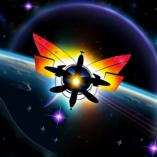 A cheerful transformer flies through space against the backdrop of planets. in custom style