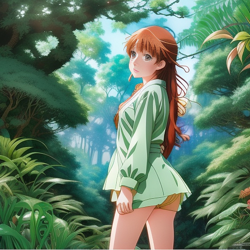 A young girl in a jungle in anime style