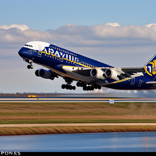 An airbus a380 ryanair landing
 in custom style