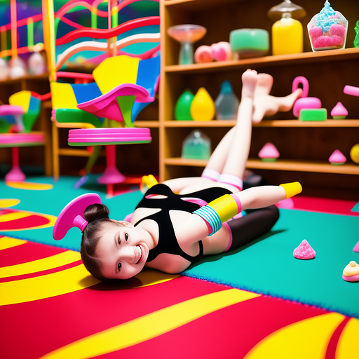 Bondage girl with tape and tickling soles in kids painted style