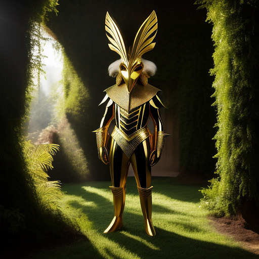 A tall, bipedal, alien animal deity, wearing a gold crown, standing against a green wall in custom style