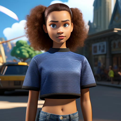 A 14 year old girl with a crop top in disney 3d style