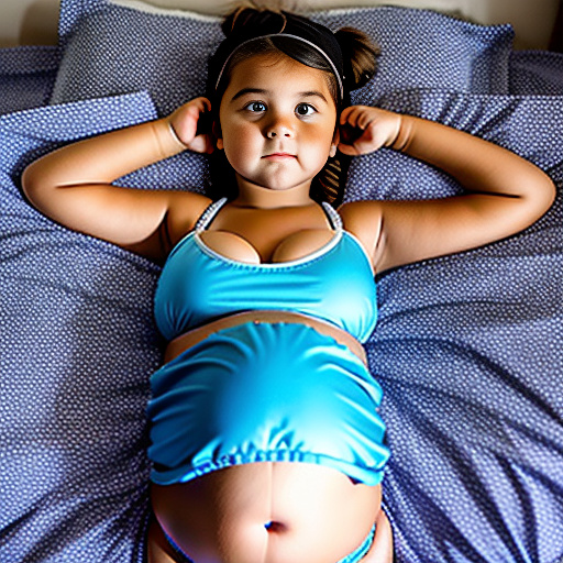 Little sister of 13-years-old pregnant of 40 weeks at bed and a round big belly and not that big boobs dressing a bikini looking back "not touching her belly" as she had a rough day at school and not that chubby talking a nap at bed in custom style
