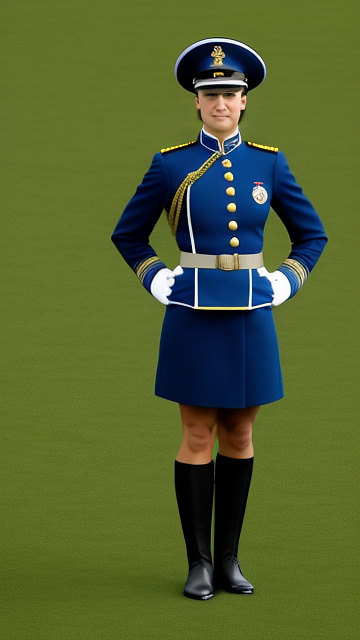 A pretty, athletically fit caucasian female soldier standing at attention in a formal dress uniform. in custom style