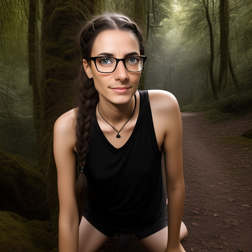 Ultra realistically a 22 year old german girl with black braid with glasses and brown eyes 1.70 tall thin in the forest a 40 -year -old man forces you to sex and penetrate with his penis into her vagina in custom style