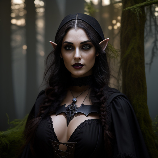 Brunette wood elf ranger  in gothic style