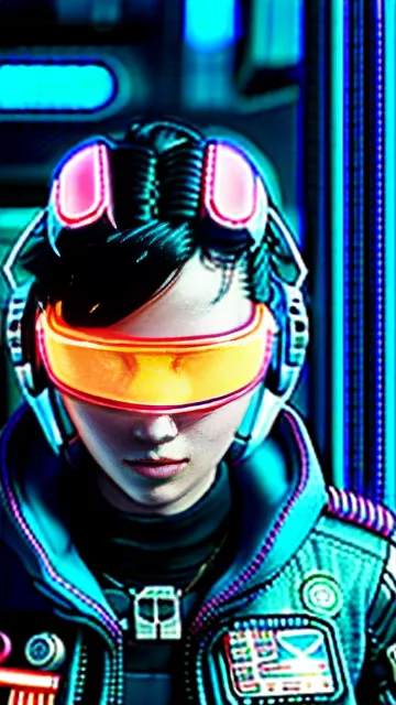 Photorealistic orbital fighter pilot.

 in cyberpunk style