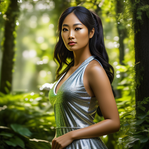 Realistic, detailed,  asian, a shiny, top less  in realistic style