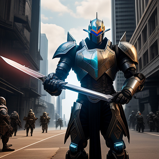 Robot holding a giant sword in sci-fi style