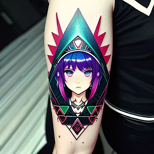 Cyberpunk edgerunner tattoo with respect existence or expect resistance text in anime style