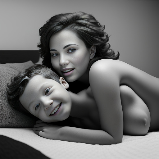 Young mom and son having intercourse in bw photo style