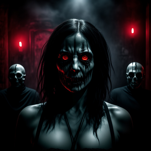 A developer team of 5 people, one woman and four men in horror style