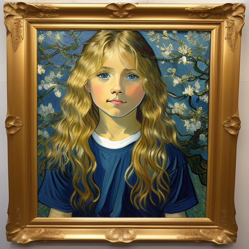 Long-haired boy in blue t-shirt in neo impressionism style