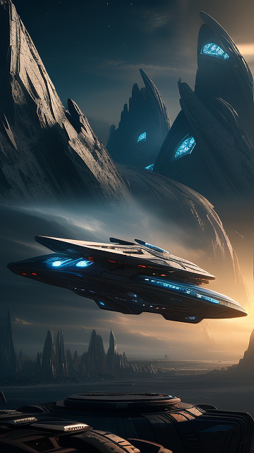 The spaceship in sci-fi style