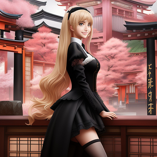 A 14-year-old teenage daughter is posing for a splendid picture, smiling, wearing a fashionable black corset and black very high-heeled sandals. hyper realistic, bedroom in anime style