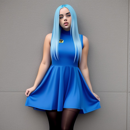Billie eilish ina blue dress and black tights in custom style