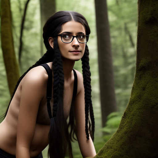 Ultra realistically a 22 year old german girl with a black braid with glasses and brown eyes 1.70 tall thin in the forest is entered by a 40 -year -old man with his penis into her vagina in custom style