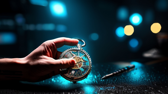 Extreme close-up of a scarred female hand assembling a shattered pocket watch in a rain-soaked lab. neon-blue gears glow. cyberpunk aesthetic, cinematic lighting, 8k -- ar 16:9 in sci-fi style