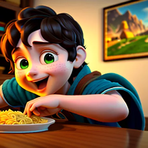 Frodo eating pasta

 in disney 3d style