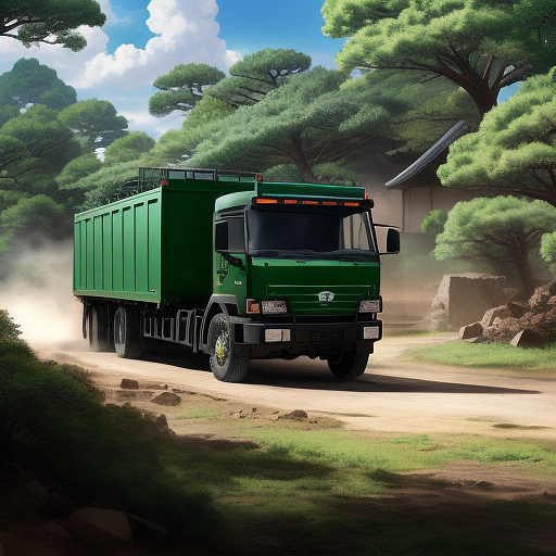 Realistic septic truck  in anime style