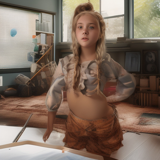A 12 year old chubby girl with a bloated belly  in disney 3d style