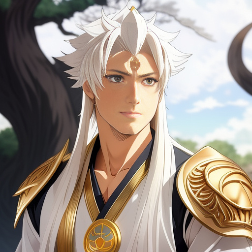 Young handsome gilgamesh from "fate go" with fox-ear and white hair in anime style