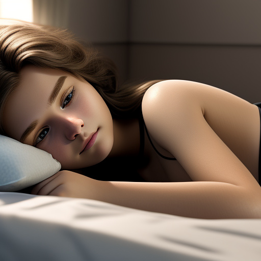 Ultra realistic a cute 14 year old german girl lies in her bed in her underwear and sleeps in custom style