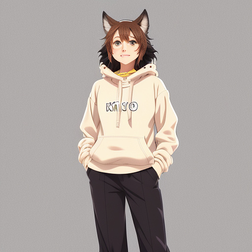 Anthropomorphic wolf wearing comfy clothing in anime style