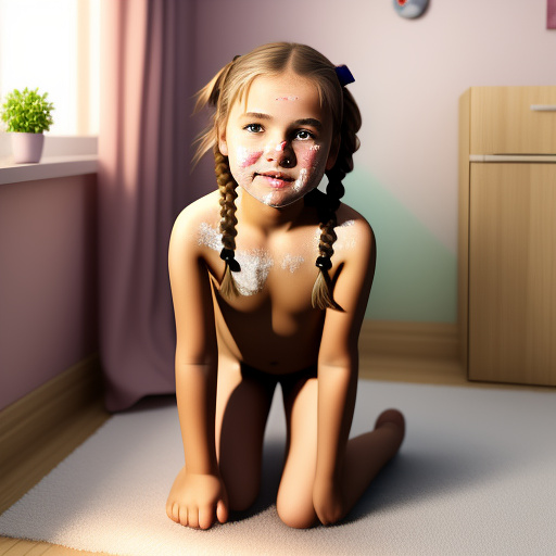 Ultra realistic in my room a cute 10 year old german girl kneels in front of me and gets cum on her face in custom style