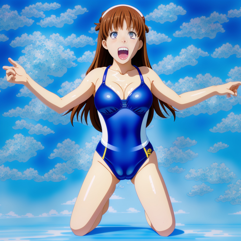 10 year old girl
swimsuit
kneeling big boobs
screaming 

 in anime style