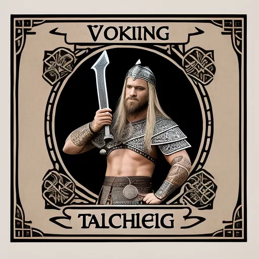 A viking warrior drawing a sword with a text balloon containing the word "taille" in disney painted style