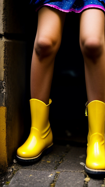 Pregnant, 7-years-old-blonde-girl, nude, alleyway, yellow boots, close up, screaming in pain, in custom style