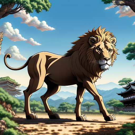 A lion with a donkey's body in anime style