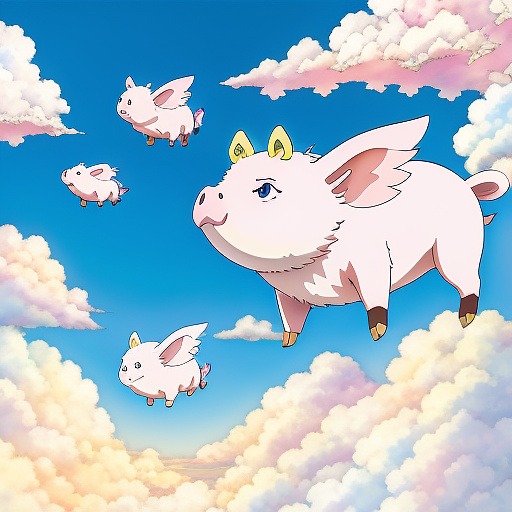 Flying pigs  in anime style