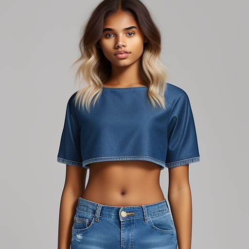 Teenage girl in crop top and jean shorts in custom style